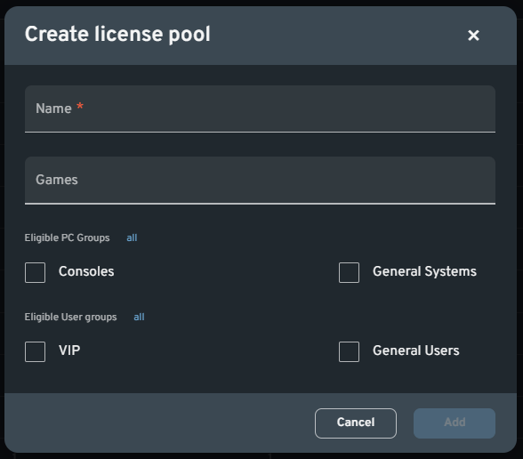 Create license pool